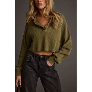 12th Tribe Not Your Boyfriend Olive Waffle Knit Henley Size XLXL